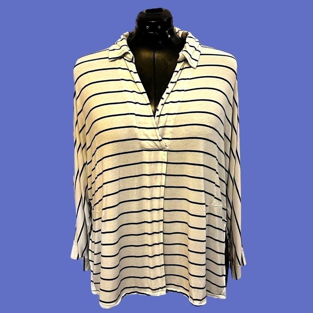 We the Free Can’t Fool Me Stripped Soft Oversized Stretch Collar Jersey Top